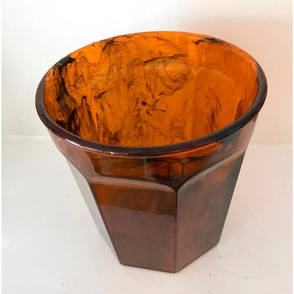 Vintage Tortoise Shell Acrylic Ice Bucket Amber 8in Barware MCM Hollywood